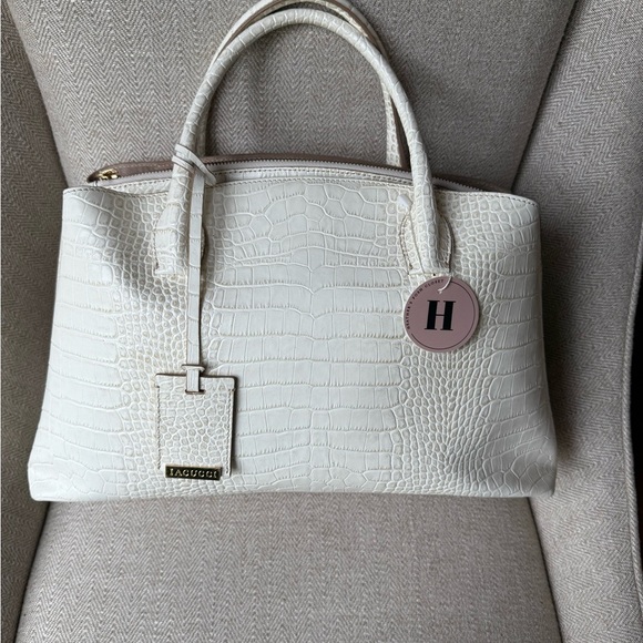 Iacucci Elegant Cream Croc-Embossed Satchel - Picture 1 of 7
